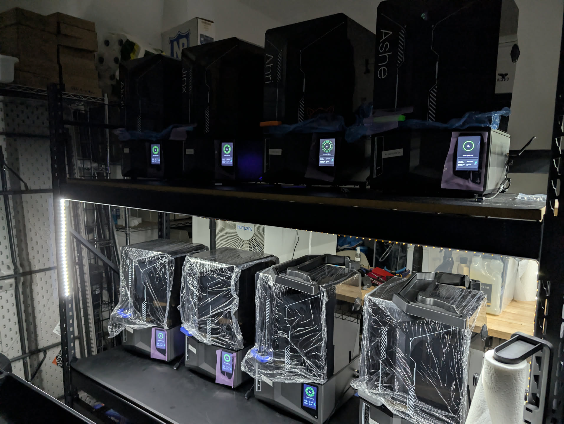 3D printers in the Tuba Makes print farm